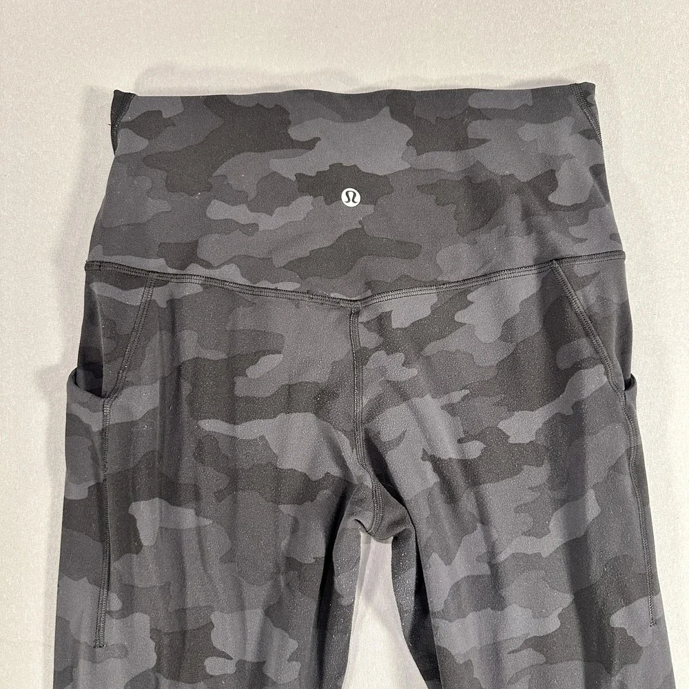 Lululemon Leggings Womens 10 Black Camo High Rise Ankle Pockets Yoga Athletic
